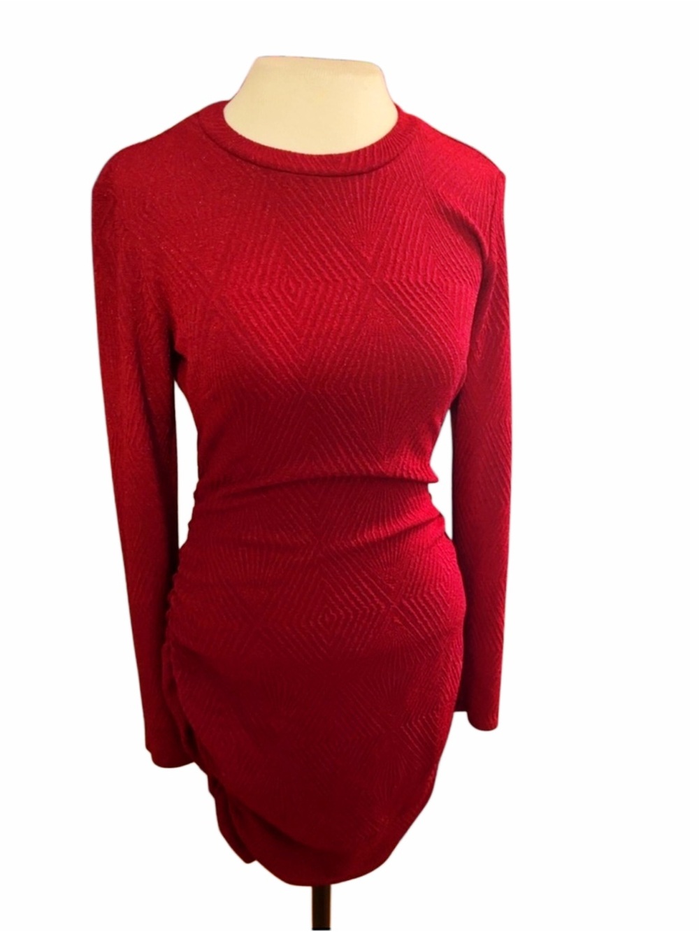 Speechless Red Ruched Bodycon Dress Long Sleeve Size Large NWOT